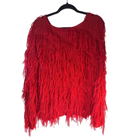 Wise Italy Red Fringe Sweater S 80% Acrylic 20% Wool - Picture 2 of 15